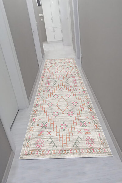 CENTER AVM Bej Halı Yolluk Makinede Yıkanabilir Halı Kaymaz Taban Halı