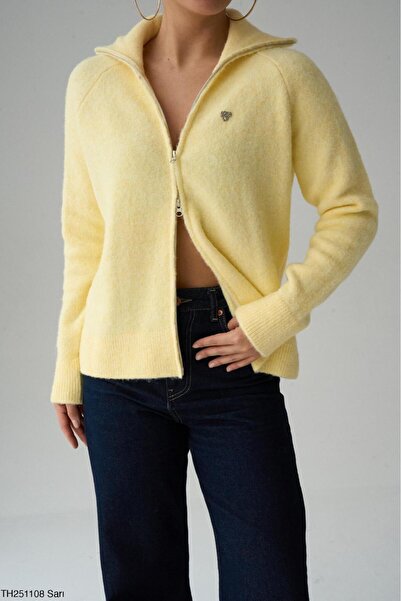 CADDELAMODA Double Zipper Advertising Sleeve Premium Soft Cardigan