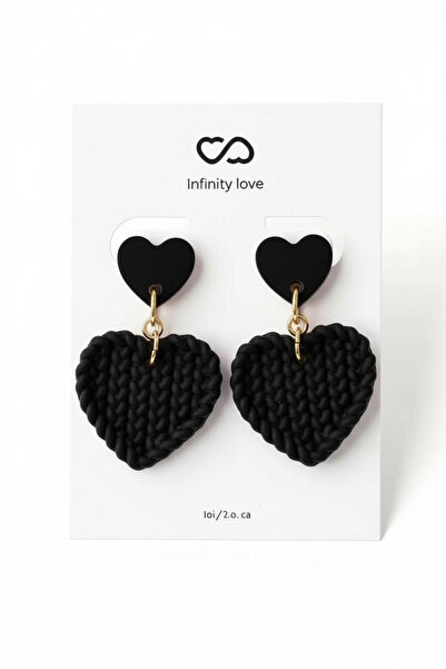 1PARÇAMAVİ Women's Clip-On Earrings Without Holes - Mesh Look Heart Earrings