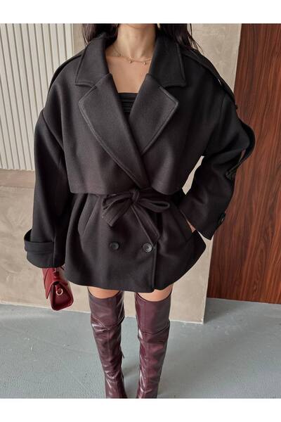 buqre's moda Short Oversized Premium Soft Textured Trend Cape Cashmere Coat