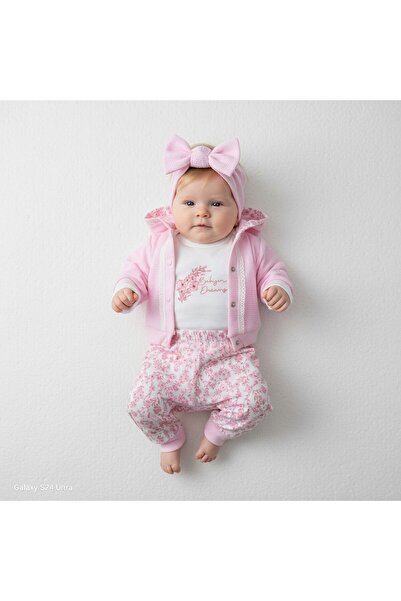 SeaBubbles طقم كارديجان للفتيات الصغيرات بنقشة الزهور مكون من 3 قطع