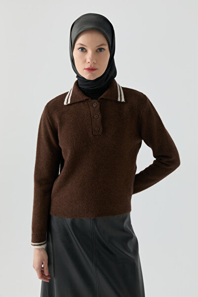 Tuğba Çizgili Triko Kazak - Kahve