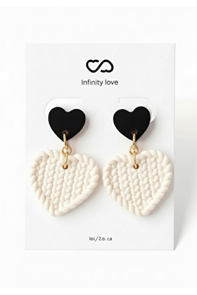 1PARÇAMAVİ Women's Clip-On Earrings Without Holes - Mesh Look Heart Earrings