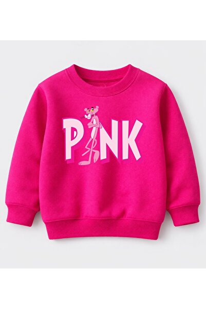 Efendioğlu Design Sweatshirt Pink Written Printed Pink 3-Thread Soft Children...