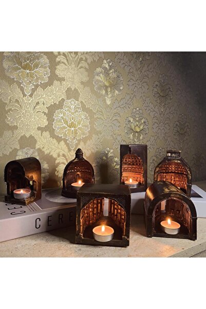 SalepHome Dekoratif Kubbeli Antik Mimari Mumluk – Mum Uyumlu, El Yapımı Taş G...