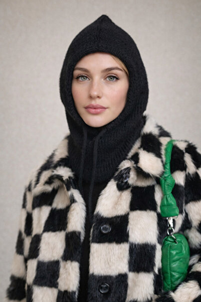 Şirin Giyim Aksesuar Balaclava din lână angora neagră, groasă, cu guler pentr...