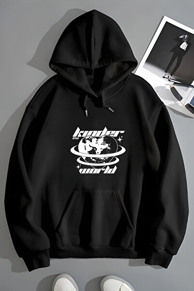 Unisex İndigo Siyah Basic Sweatshirt Hoodie