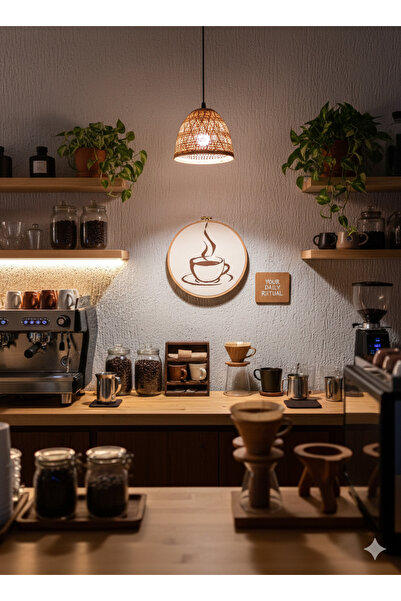 erya Handmade Bohem Kahve Fincanı Kanvas Tablo - 23x23 cm El Boyaması Kahve K...