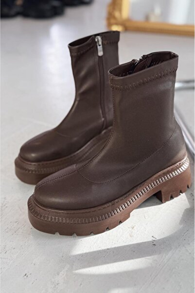 I Love Shoes Orelia Kahve Streç Fermuarlı Günlük Kadın Bot