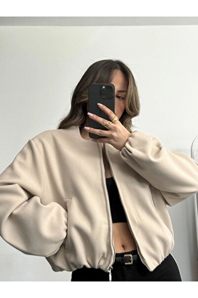 Helen Goods Yeni Sezon ZR Model Kadın Kaşe Bomber Ceket