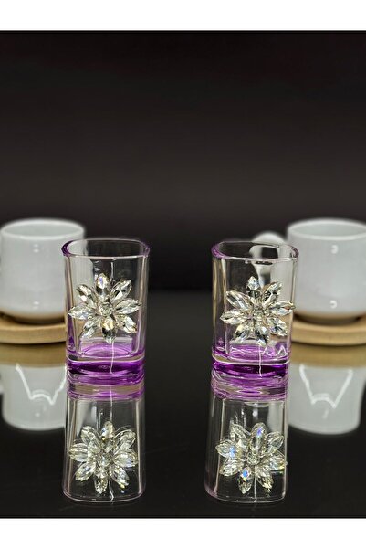 KirLiNova Crystal Stone Detailed Glass Coffee Side Cup/Coffee Side (Set of 2)...