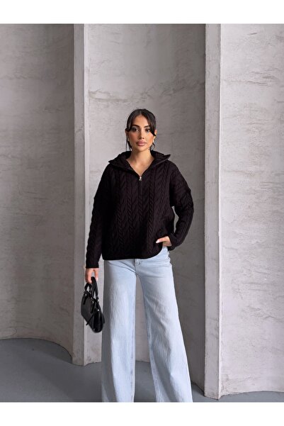 erki triko Zippered Half Fisherman's Hair Knit Sweater