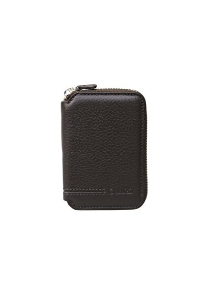 GUARD Fermuarlı Kahverengi Deri Mini Cüzdan