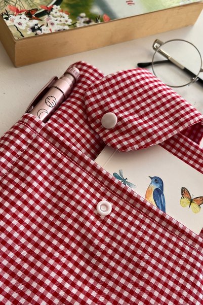 Outlet Çarşım Gingham Pocket Book Case Fiber Filled Book Lover Gift