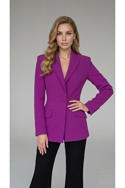 PEARL Bele Oturan Tek Düğmeli Mor Blazer Ceket – Şık, Modern ve Zayıf Göstere...