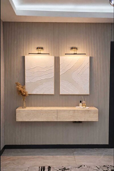 Woody Home Traverten Desenli Uçan Dresuar | Duvara Monte Asma Dresuar | Antre...