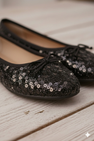 FootFrenzy Glittery Bow Detail Sequin Glitter Comfortable Casual Stylish Ball...