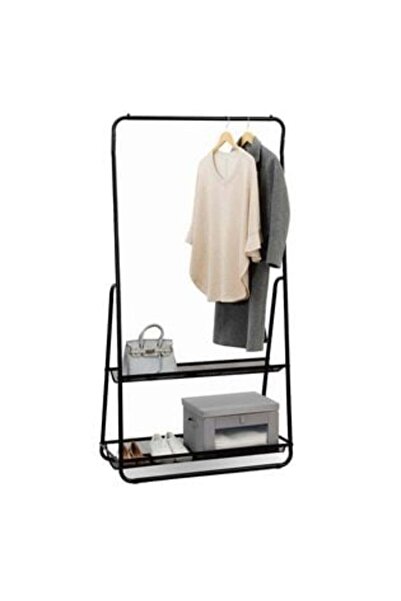 AVA Metal Clothes Hanger with 2 Shelves, 92x48x175cm, Black