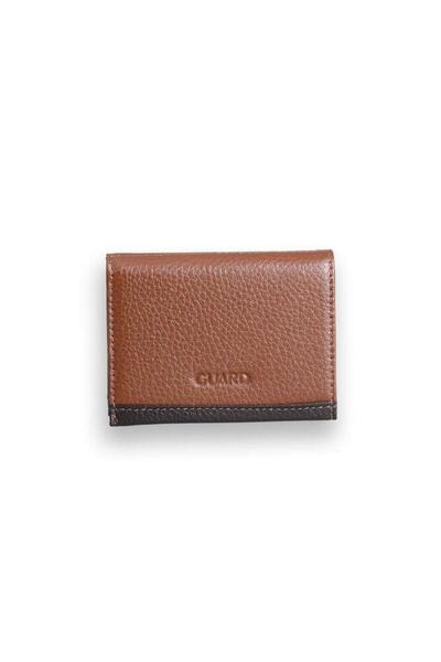 GUARD Tan - Brown Genuine Leather Card Holder with Dual Color Compartments