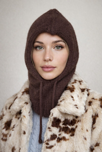 Şirin Giyim Aksesuar Balaklava Brown Angora Wool Beanie Hat with Neck Collar ...