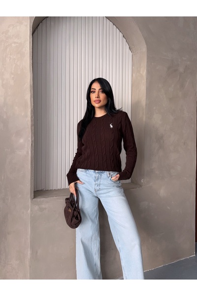 erki triko Crew Neck Embroidery Detailed Hair Knit Sweater