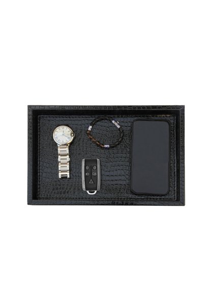 MOENAStudio Small Size Shiny Black Crocodile Pattern Faux Leather Tray