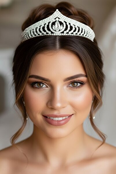 CAŞ DEKORASYON تاج زفاف من حجر الزركون مع نقش 'الوعد'