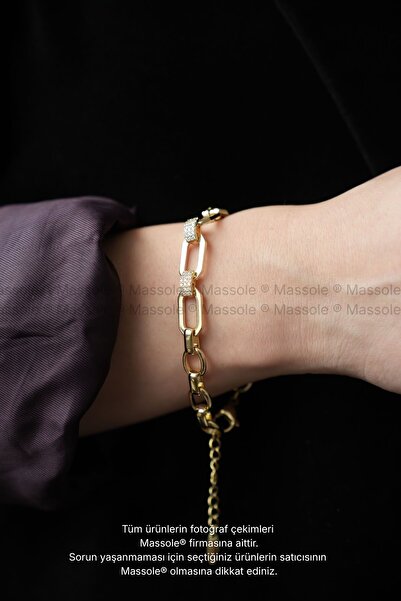 MASSOLE سوار نسائي ذهبي اللون مزين بحجر الزركون، أنيق للاستخدام اليومي، لا يف...