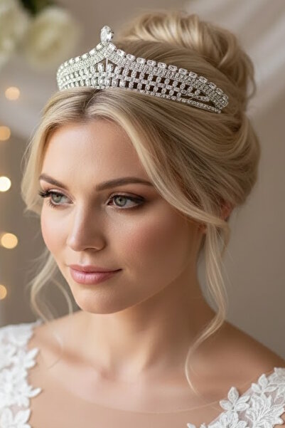 CAŞ DEKORASYON تاج زفاف من حجر الزركون مع نقش 'الوعد'