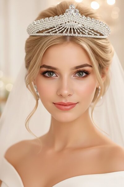 CAŞ DEKORASYON تاج زفاف من حجر الزركون مع نقش 'الوعد'