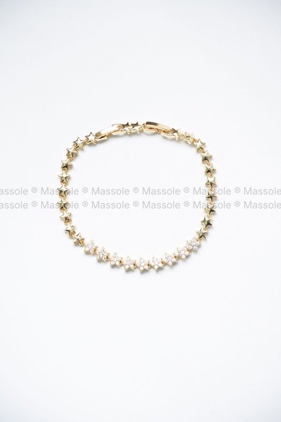 MASSOLE Women's Gold Color Star Patterned Zircon Stone Stylish Daily Non-Tarnish Xuping Bracelet Jewelry