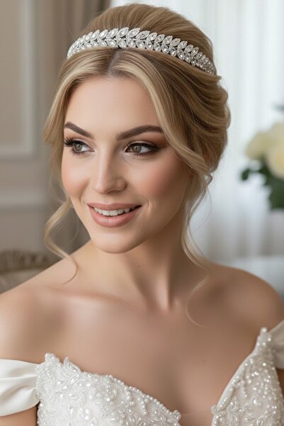 CAŞ DEKORASYON تاج زفاف من حجر الزركون مع نقش 'الوعد'