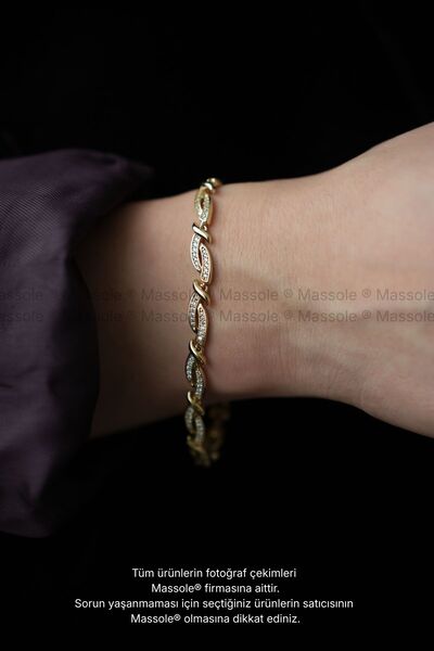 MASSOLE Women's Gold Color Spiral Patterned Zircon Stone Stylish Everyday Non...