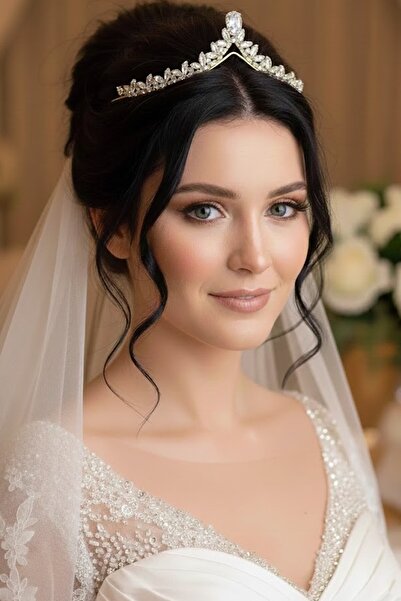 CAŞ DEKORASYON تاج زفاف من حجر الزركون مع نقش 'الوعد'