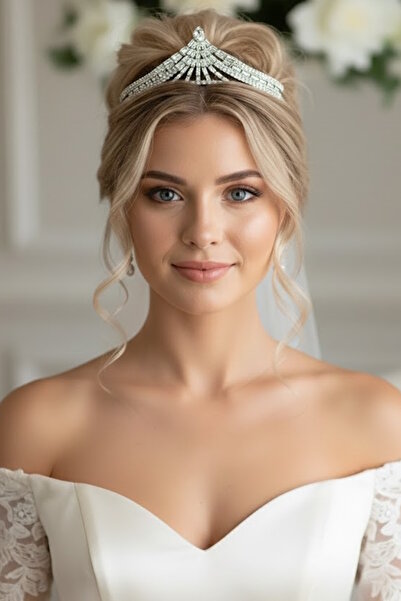 CAŞ DEKORASYON تاج زفاف من حجر الزركون مع نقش 'الوعد'