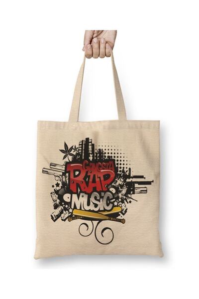 Toyaso Гангста рап музика Музика Бяла платна чанта Чанта за пазаруване с дълг...