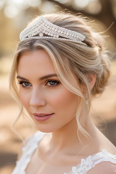 CAŞ DEKORASYON تاج زفاف من حجر الزركون مع نقش 'الوعد'