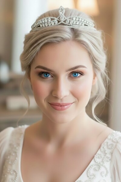 CAŞ DEKORASYON تاج زفاف من حجر الزركون مع نقش 'الوعد'