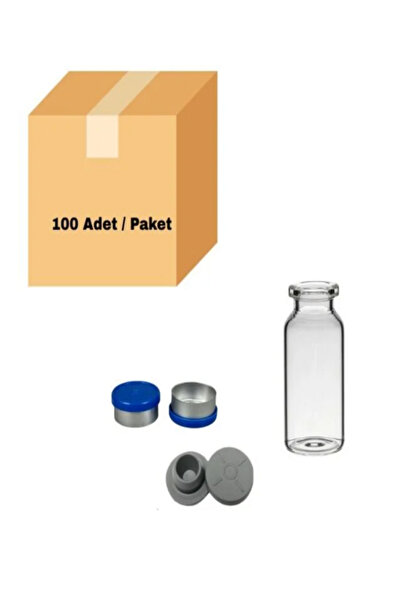 labbakkal Cam Şeffaf Şişe 10 ml - Dibi Düz ND20 Crimp Kapaklı Tıpalı Vial 100...