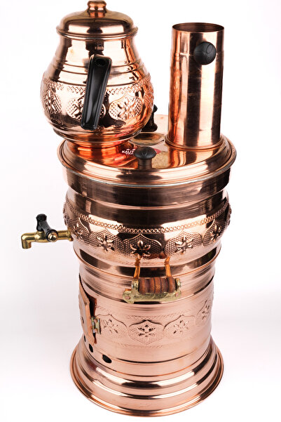 Zinnun Copper Hot Pot Samovar, 4 Liters Water + Teapot, (Teapot Included in P...