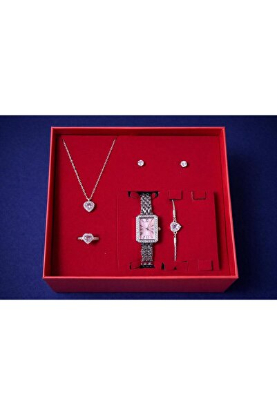 SEES AKSESUAR Kadın Taşlı Gümüş Renk Saat & Takı Seti – ÇELİK Kolye, ÇELİK Kü...