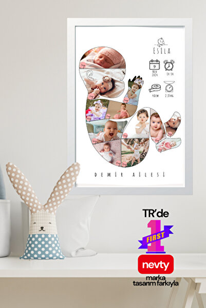 nevty a new world Kişiye Özel Bebek Gelişim Posteri; 0–12 Ay Bebek Silüet Tas...