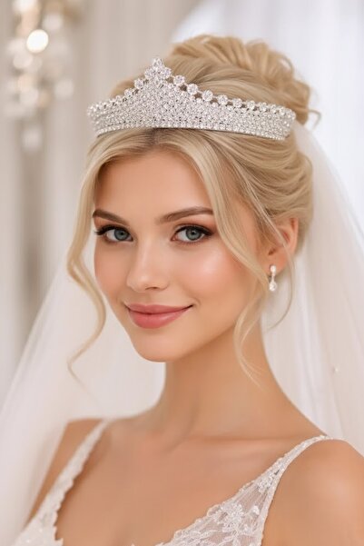 CAŞ DEKORASYON تاج زفاف من حجر الزركون مع نقش 'الوعد'