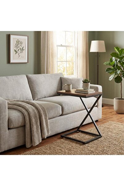 Palma homez X-shaped wooden and metal side table - 30x50x60 cm - dark wood