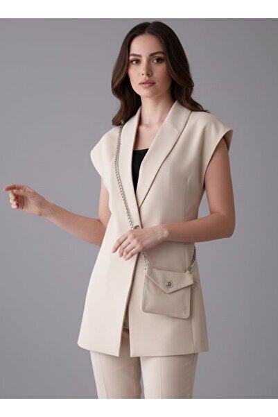 EsSo butik Atlas Fabric Double Breasted Collar Bag Design Oversize Vest