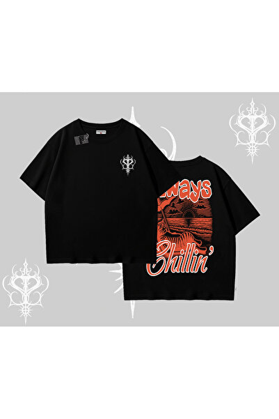 Tarzsokak Always Chillin Cat Back Printed Oversized Tshirt