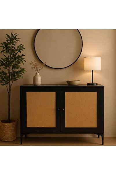 Palma homez Modern two-door buffet - rattan and black wood 120x40x85 cm