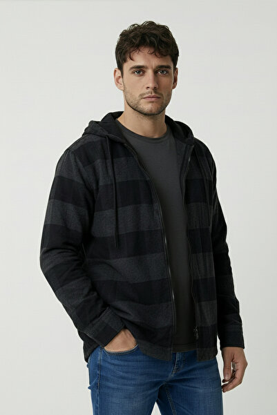 Lysven Solea Erkek Kapüşonlu Fermuarlı Oduncu Gömlek