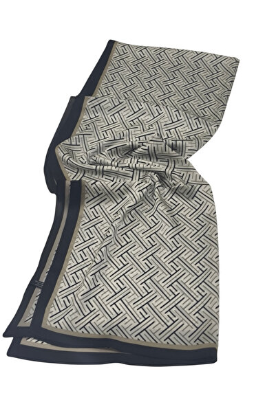 PİRAMİT شال حرير فوال من F DESEN باللونين الأسود والأبيض مع أحجار