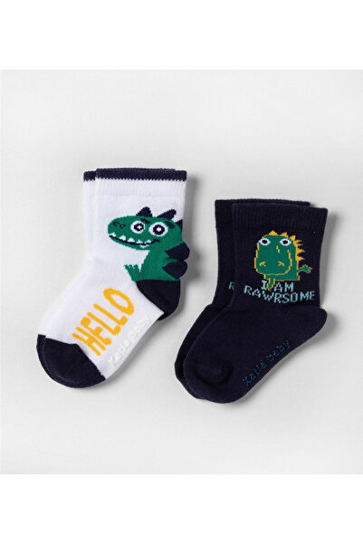 Katia&Bony Pack of 2 Teal Tales Dinosaur Baby Socks Navy Blue/White